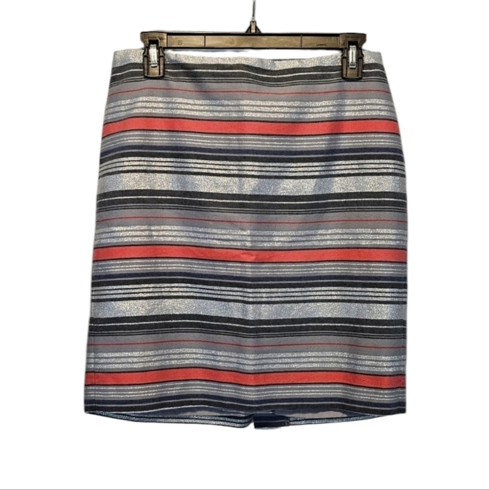Banana Republic Grey Red Metalic Stripped Skirt Size 4
